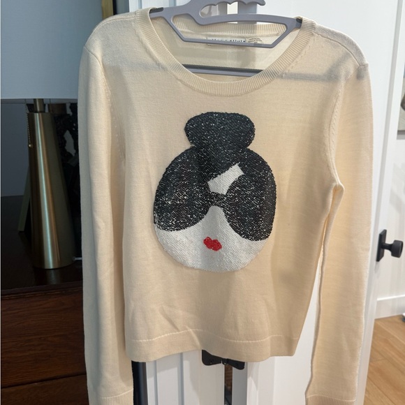 Alice + Olivia Cream Stace Face Sequin embellished stretch wool sweater - Picture 2 of 12
